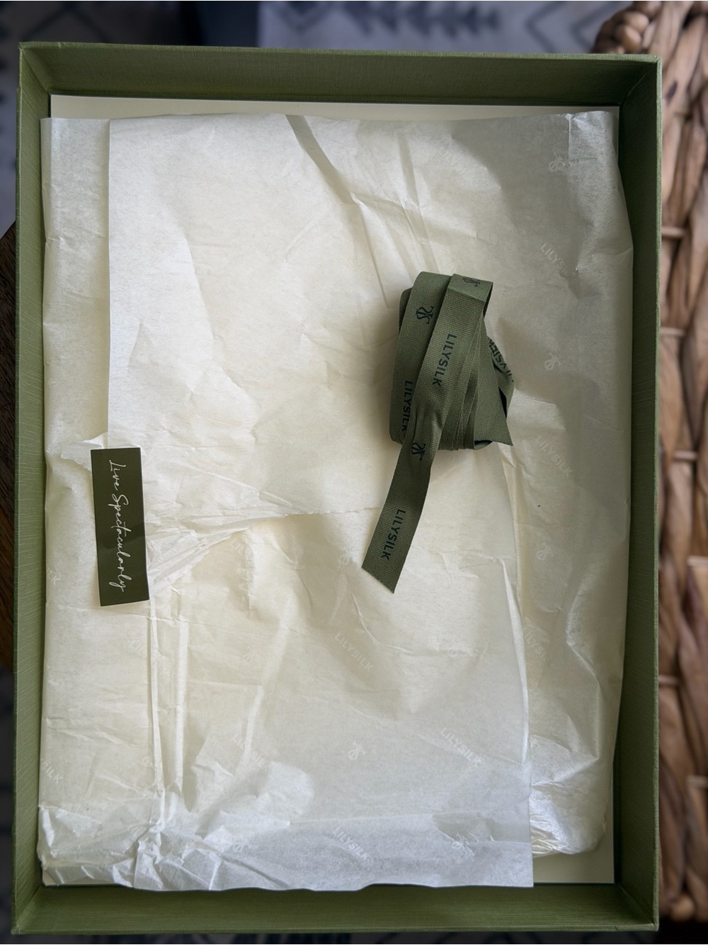 Authentic LilySilk Sage Green Gift Box with Ribbon - Empty - Picture 4 of 6